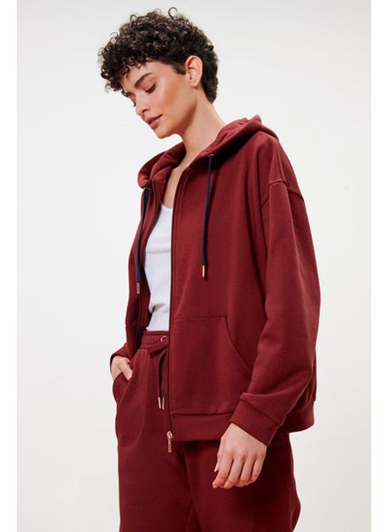 Buy Women Hood Neck Plain Hoodie, Red in UAE