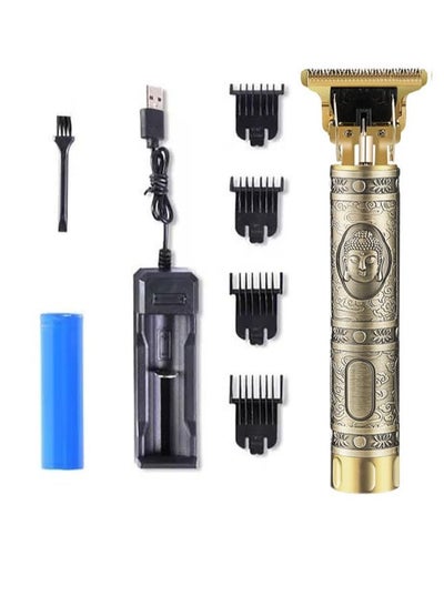 Buy T9 USB Hair Trimmer Baldheaded Cutter Beard Shaving Carving Tool Golden/Black Cutting Machine in Saudi Arabia