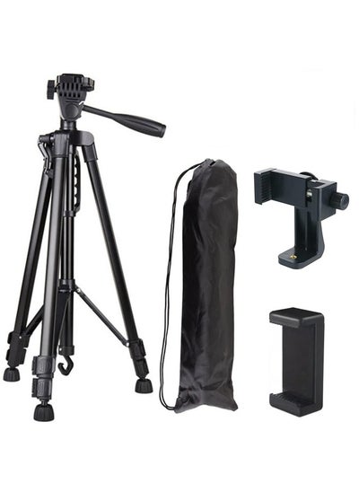 Buy Digersi 3366 Aluminium Tripod Stand with Mobile Holder Clip for Mobiles and DSLR Camera Tripod for YouTube Insta Reels Video Recording Vlogging and Live Videos Black in UAE