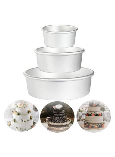 Buy Aluminum Round Cake Pans, 3 Pcs (4, 6, 8 inch) Professional Nonstick & Leakproof Round Baking Pans Layer Cake Pans Tin Set with Removable Bottom for Birthday Wedding Tier Cake in UAE