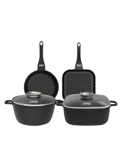 Buy Cookware Set for Kitchen, Set of 4 Pieces, Non-stick Coating winning star is built with aluminum Alloy the highest quality materials and designed in Saudi Arabia