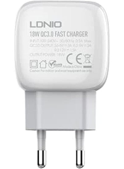 Buy Ldnio A1306Q Single Port Fast Wall Charger 18W With 1M Micro Cable - White in Egypt