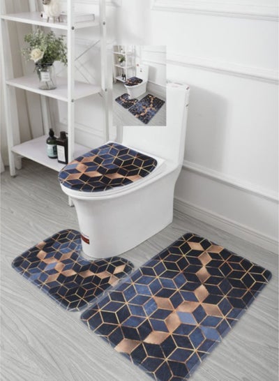 Buy 3 PCS Set Of Non Slip And Absorbant Bathroom Rug Made Up With Soft Material Which Fit Around Most Toilets With Beautiful Design in UAE