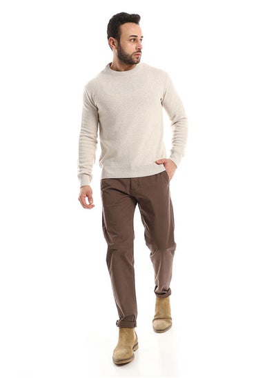 Buy Regular Fit Knitted Cream Pullover in Egypt