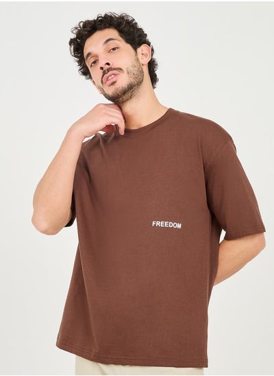 Buy Freedom Minimal Print Drop Shoulder Oversized T-shirt in Saudi Arabia