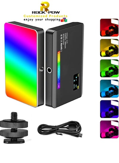 اشتري W140 RGB LED ضوء فيديو قابل لإعادة الشحن للتصوير الفوتوغرافي CRI95+ 2500K-9000K عكس الضوء 20 تأثيرات إضاءة مع محول حذاء بارد بشاشة LCD لمنتج مؤتمرات الفيديو المباشر من Vlog في الامارات