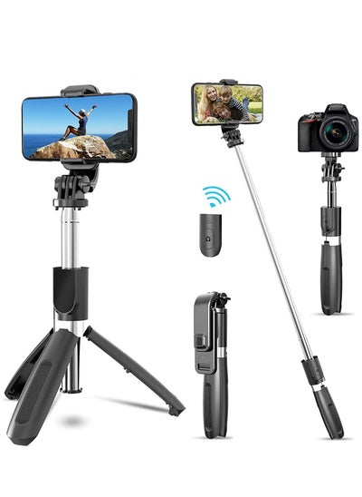 اشتري Selfie Stick, 3 in 1 Extendable Selfie Stick Tripod with Detachable Bluetooth Wireless Remote Phone Holder for iPhone 12/Xs/iPhone 8/iPhone 11/11pro, Galaxy S10/S9 Plus/S8/Note8, LG (L02, Black) في الامارات