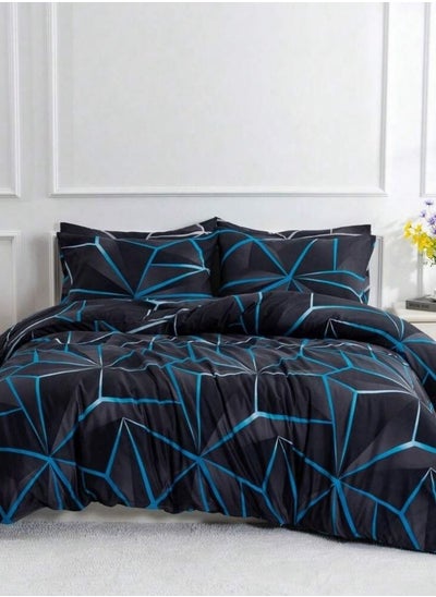 Buy Various King/Queen/Single Size Duvet Cover Set, Black with Grey Geometric Design in UAE