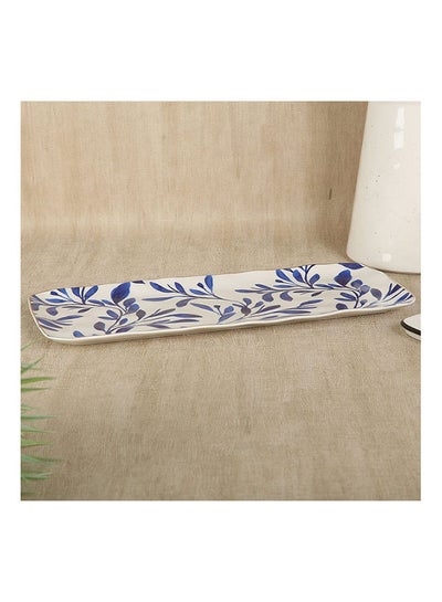 اشتري Elegance Leaf Serving Platter, White & Blue - 36x16 cm في الامارات