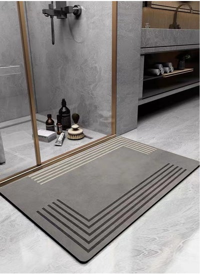 Buy 1-Piece Bath Rug Water Absorbent Anti-Slip Kitchen Bedroom Mat Polyester Grey 60x40 cm in UAE