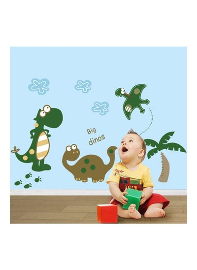 اشتري Qiangtie Cartoon Dino Printed Wall Sticker Green/Brown/Blue 70x50cm في الامارات