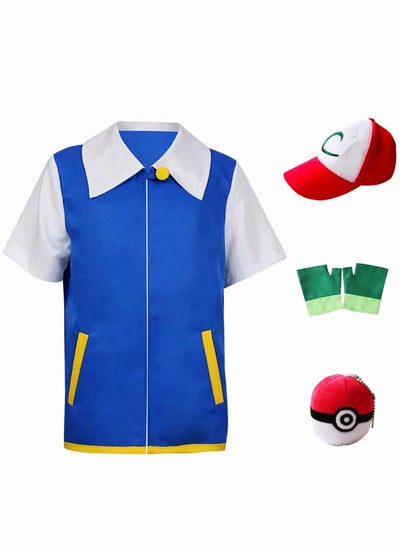 Buy Pokemon Ash Ketchum Costume Kid Monster Trainer Cosplay Jacket Hat Gloves Coat in Saudi Arabia