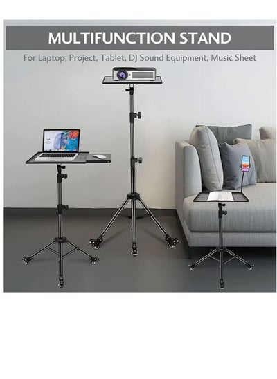 Buy Universal Workstation Projector Tripod Stand with Wheels, Phone Holder [Adjustable Height upto 61” Tiltable 180 Degrees] Rolling Laptop Desk Tripod For Stage, Studio in UAE