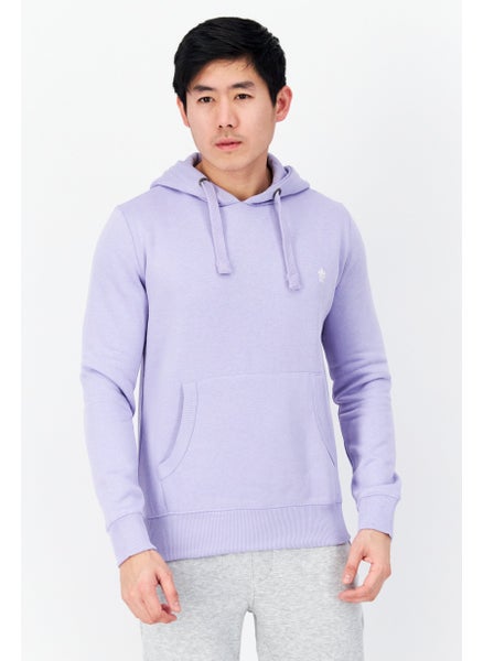 Buy Men Hooded Front Pocket Fleece Sweatshirts, Lilac in Saudi Arabia