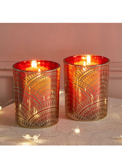 Buy Dexi 2-Piece Glass Candle Holder Set 10 x 12.5 x 10 cm in UAE