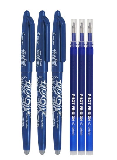 اشتري 3-Piece Frixion Erasable Pen With 3 Extra Refills Blue Ink في الامارات