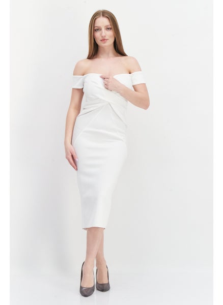 Buy Women Solid Midi Dress, Cream in Saudi Arabia