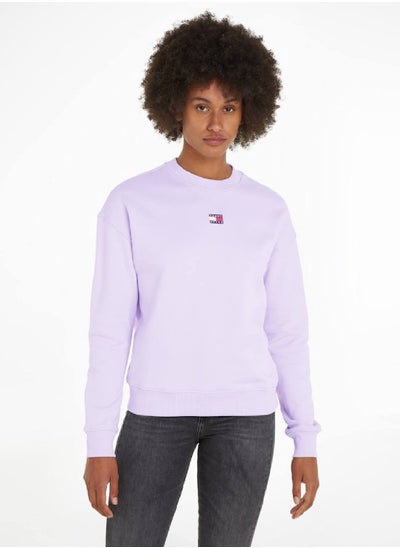 Buy Women's Tommy Badge Boxy Fit Sweatshirt -  Pure cotton, Light purple in Saudi Arabia