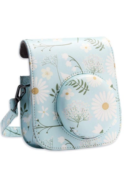 اشتري Camera Bag Camera Protection Bag Vintage Floral PU Leather Camera Storage Bag with Shoulder Strap for Instax Mini 11 Fresh Green Small Daisy Camera Bag في السعودية
