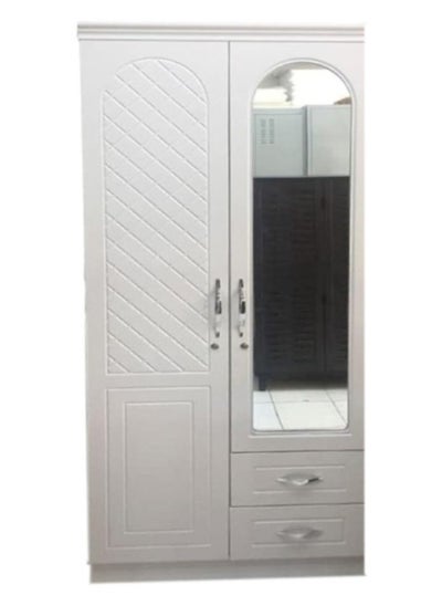 اشتري 2 Door Wooden Wardrobe,Cabinet,Cupboard Of Engineered Wood With Two Drawer & Mirror Perfect Modern Stylish Heavy Duty (white) في الامارات