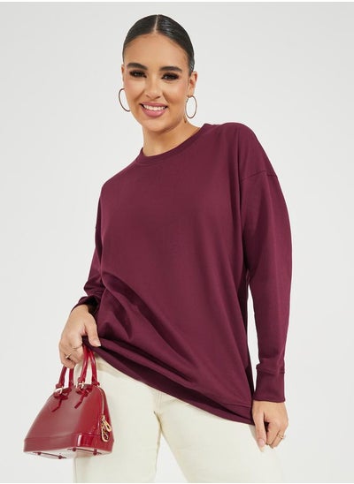 Buy Oversized Solid Longline Sweatshirt in Saudi Arabia