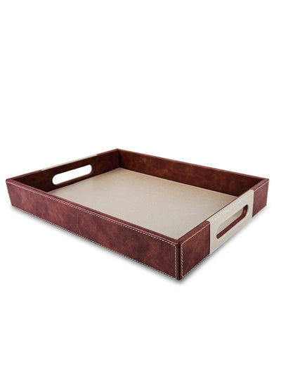 اشتري Leather Serving Tray with Handles (Hazelnut) في الامارات