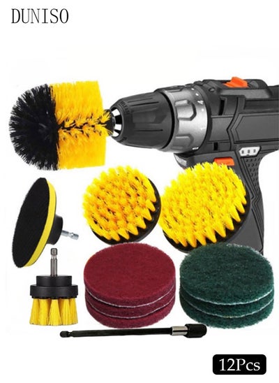 Buy 12 Pieces Drill Brush Attachment Set, Electric Brush Pad Sponge Brush, Tile, Sink, Bathtub, Bathroom, Kitchen Cart in Saudi Arabia