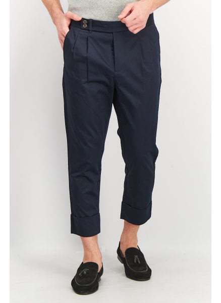 Buy Men Carrot Fit Solid Pleated Chino Pants, Navy in Saudi Arabia