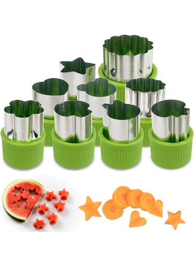 Buy 9 PCS Mini Vegetable Cutter Shapes Set, Mini Pie, Fruit and Cookie Pastry Stamps Mold for Kids Baking and Food Supplement Tools Accessories, Green in Saudi Arabia