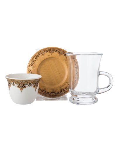 Buy A Set of 18-Piece Wooden Tea And Coffee Cups And Saucers in Saudi Arabia