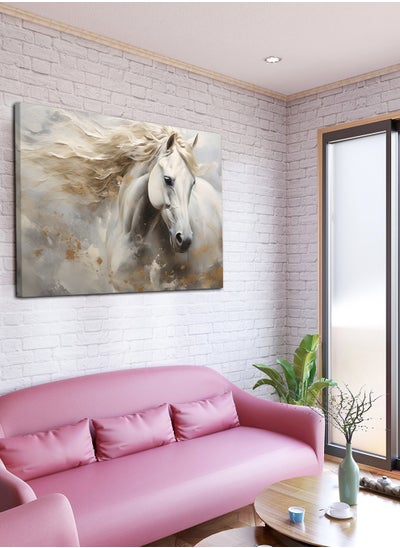 Buy Canvas Wall Art Stretched Over Wooden Frame with Golden Horse Painting in Saudi Arabia