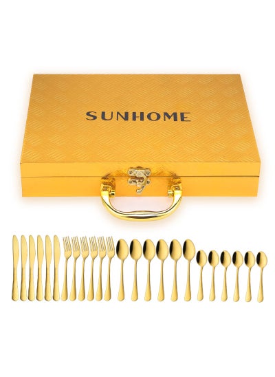 اشتري 24-Piece Stainless Steel Cutlery Set Gold في السعودية