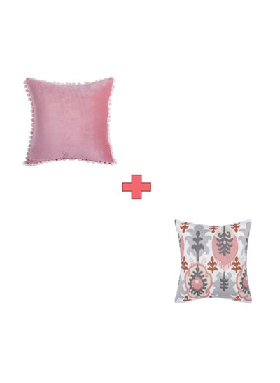 Buy 2-Piece Embroidered Cushion Cover (45x45 cm) Without Filler Pink in Saudi Arabia