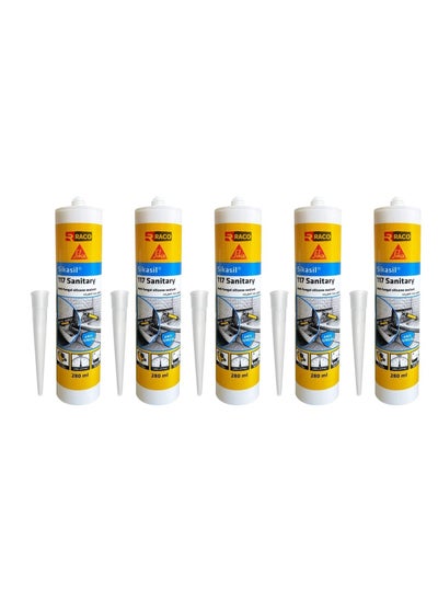 Buy RACO Sikasil 117 Sanitary Anti-Fungal Acetoxy Silicone Sealant For Sanitary Applications, Weathering Resistance 280ml (5, Clear) in UAE