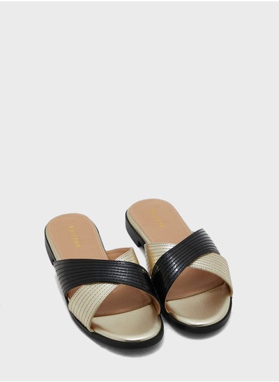 Buy Stitch Detail Cross Over Flat Sandal in Saudi Arabia