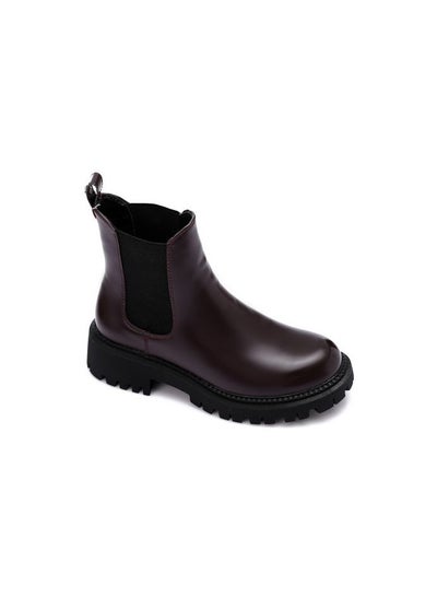 Buy Plain Leather Slip On Ankle Boots - Burgundy in Egypt