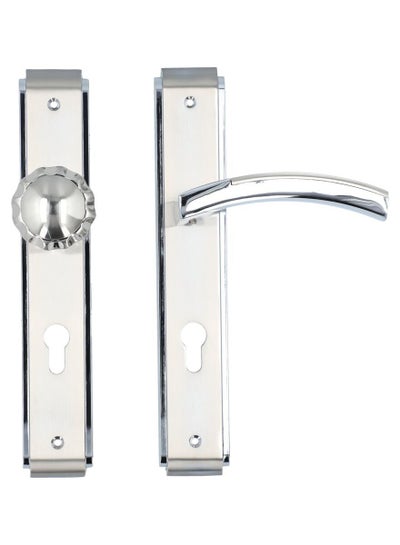 Buy 2 Piece Door Handle and Knob with Plate Silver in Saudi Arabia