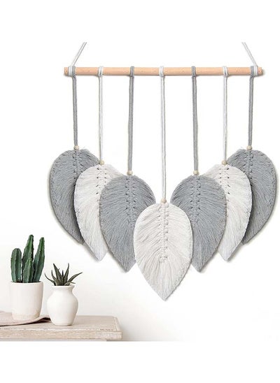 Buy Macrame feather Wall Hanging Boho Leaves Macrame Tapestry Wall Decor Handmade gray in Egypt