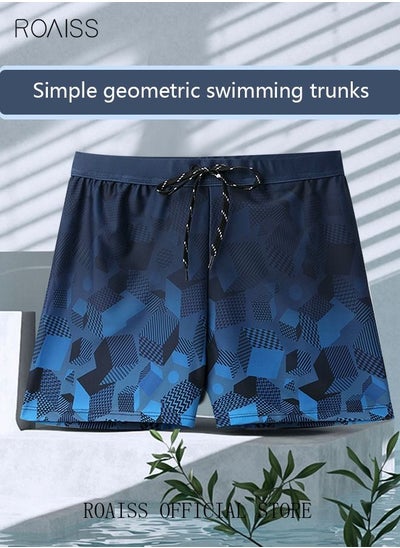 Buy Men's Swimming Trunks Beachwear Quick Dry Gym Wear Beach Pants Fitness Loose Shorts Fitness Workout Short Sports Running Boxer Swim Shorts Swimsuit Summer Black/Blue in Saudi Arabia