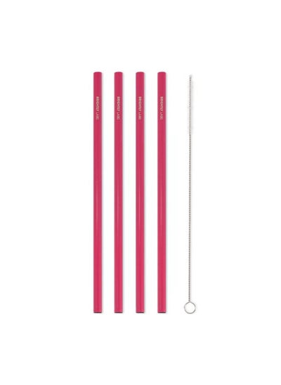 Buy Set of 4 Stainless Steel Reusable Metal Drinking Straws with Cleaning Brush - Eco-Friendly, Durable, Hygienic, and Sustainable Alternatives to Plastic Straws in UAE