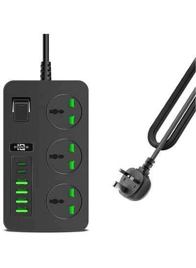 Buy Extension Socket, Power Strips, 3 outlets with 6 USB Ports, 2M Wire Power Cord with 3 Socket Covers, Multipurpose Use for Home, Office Black in UAE