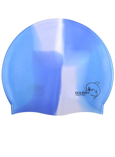 Buy Silicone Swimming Cap Waterproof For Kids & Adults - MultiBlue/White in Egypt