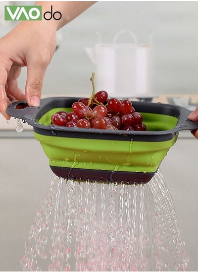 اشتري 2PCS Foldable Vegetable Washing Basket Silicone Material With Handle Fruit Basket One Big and One Small في السعودية