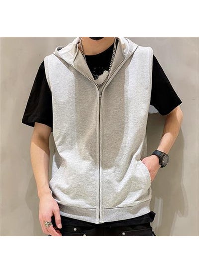 Buy Mens Hooded Sleeveless Sports Vest Slim-fit Light gray hooded in Saudi Arabia