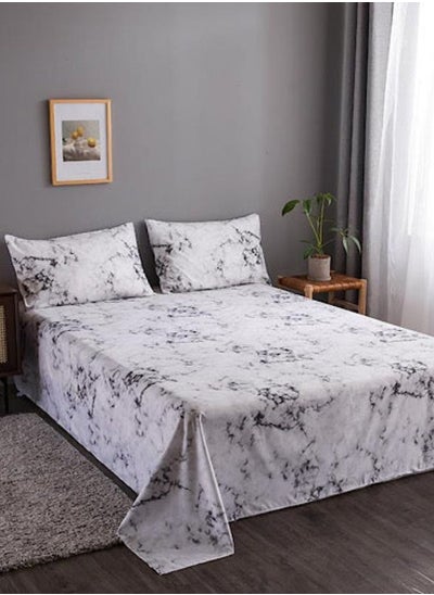 Buy 3 Pieces Flat Bedsheet Set, White Marble Design in UAE