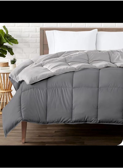 Buy 3Pcs Reversible Heavy Comforter Set - 2.8Kgs - Down Alternative Filling - (For Matress 100cm/120cm) - Size (180cm x 240cm) + 2 Pillow Case Covers (50cm x 70cm) - Grey x Light Grey in Egypt