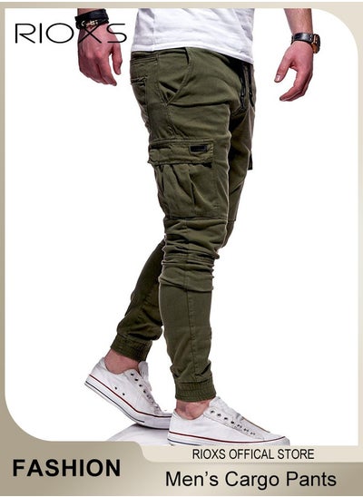 Buy Men's Cargo Pants Casual Sports Pants Running Jogging Workout Drawstring Athletic Trousers with Multiple Pockets in UAE