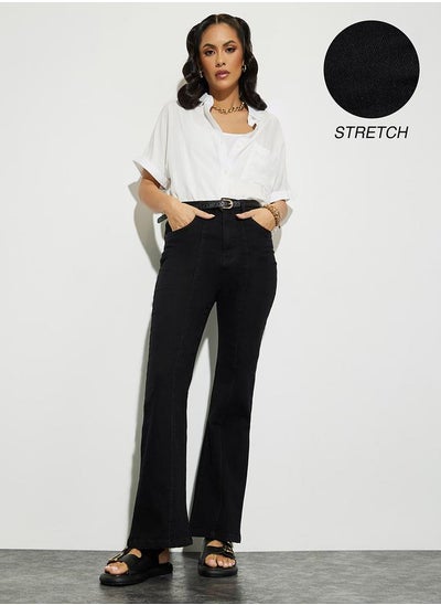 Buy High Rise Seam Detail Flare Fit Jeans in Saudi Arabia