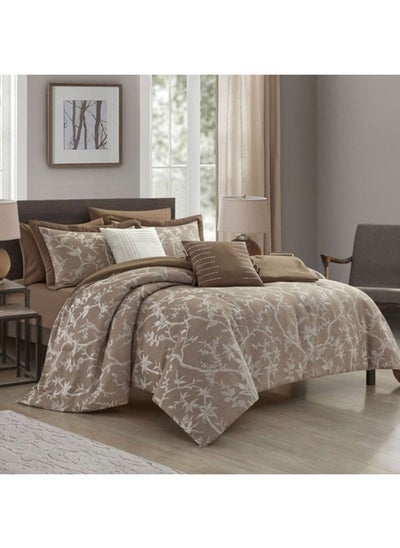 اشتري Allure Grace 7 -Piece Queen Comforter Set 220X240 Cm Taupe في الامارات