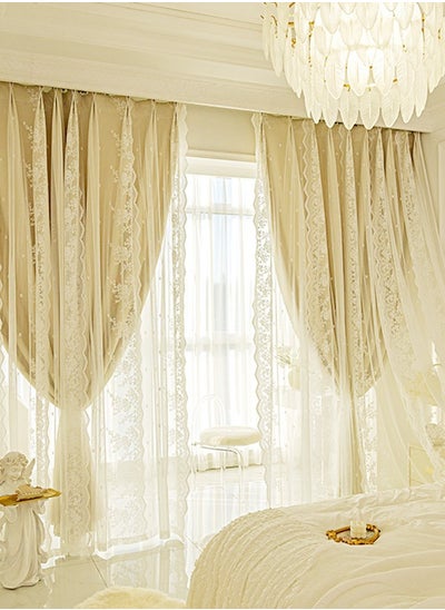 Buy 2 Piece French Wave Yarn Out Blackout Curtains for Bedroom Overlay Curtains Hook Type 130cm x 200cm in UAE